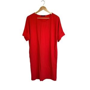 Natori Red Knit Shift Dress Short Sleeve Stretch Petite S
